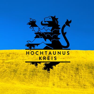 Bild vergrößern: Hochtaunuskreis-Logo mit ukrainischer Flagge