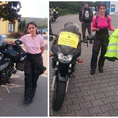 Bild vergr&ouml;&szlig;ern: Anja Engeßer-Steinhauer mit Motorrad